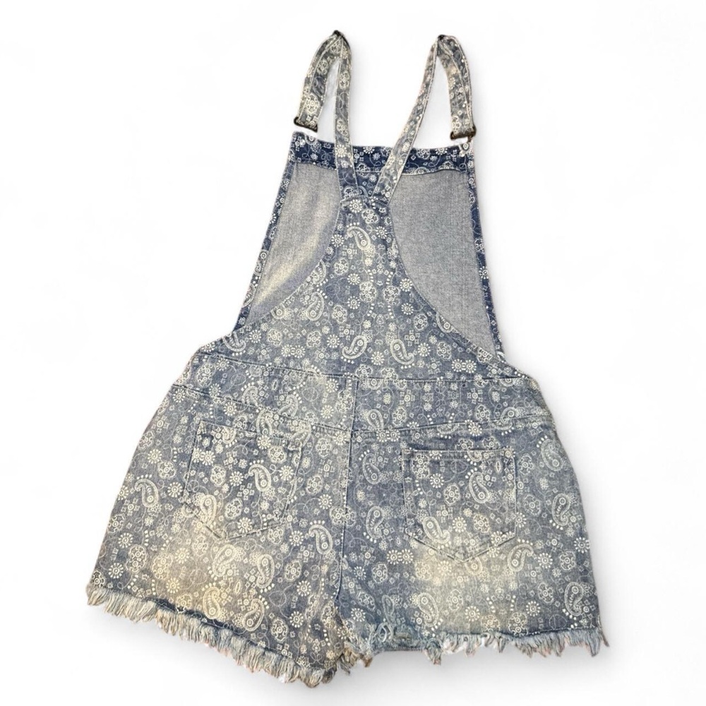 NWT MINKPINK x M|PD Distressed Paisley Print Denim Rodeo Mini Overalls — LARGE - Picture 3 of 7